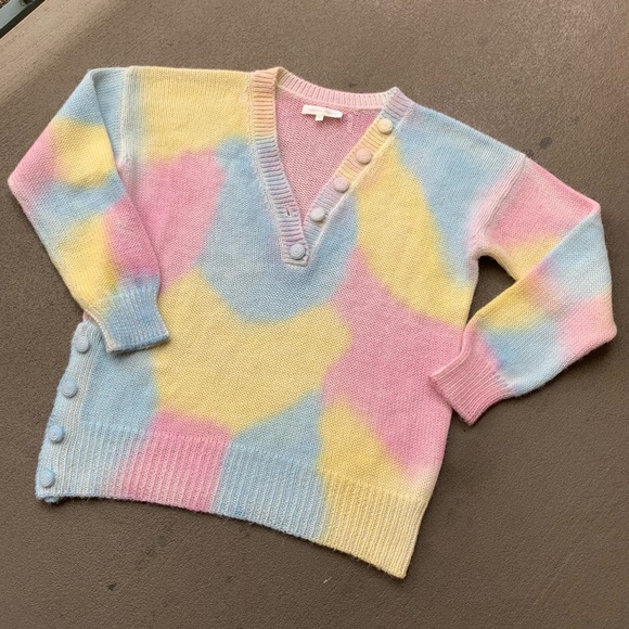 LoveShackFancy Naveen Cotton Candy Tie Dye V Neck Sweater - Picture 3 of 9